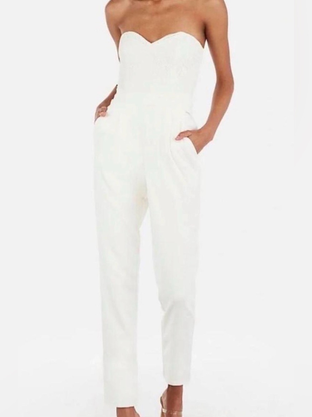 NWT EXPRESS Strapless White STRAPLESS Jumpsuit with Pockets